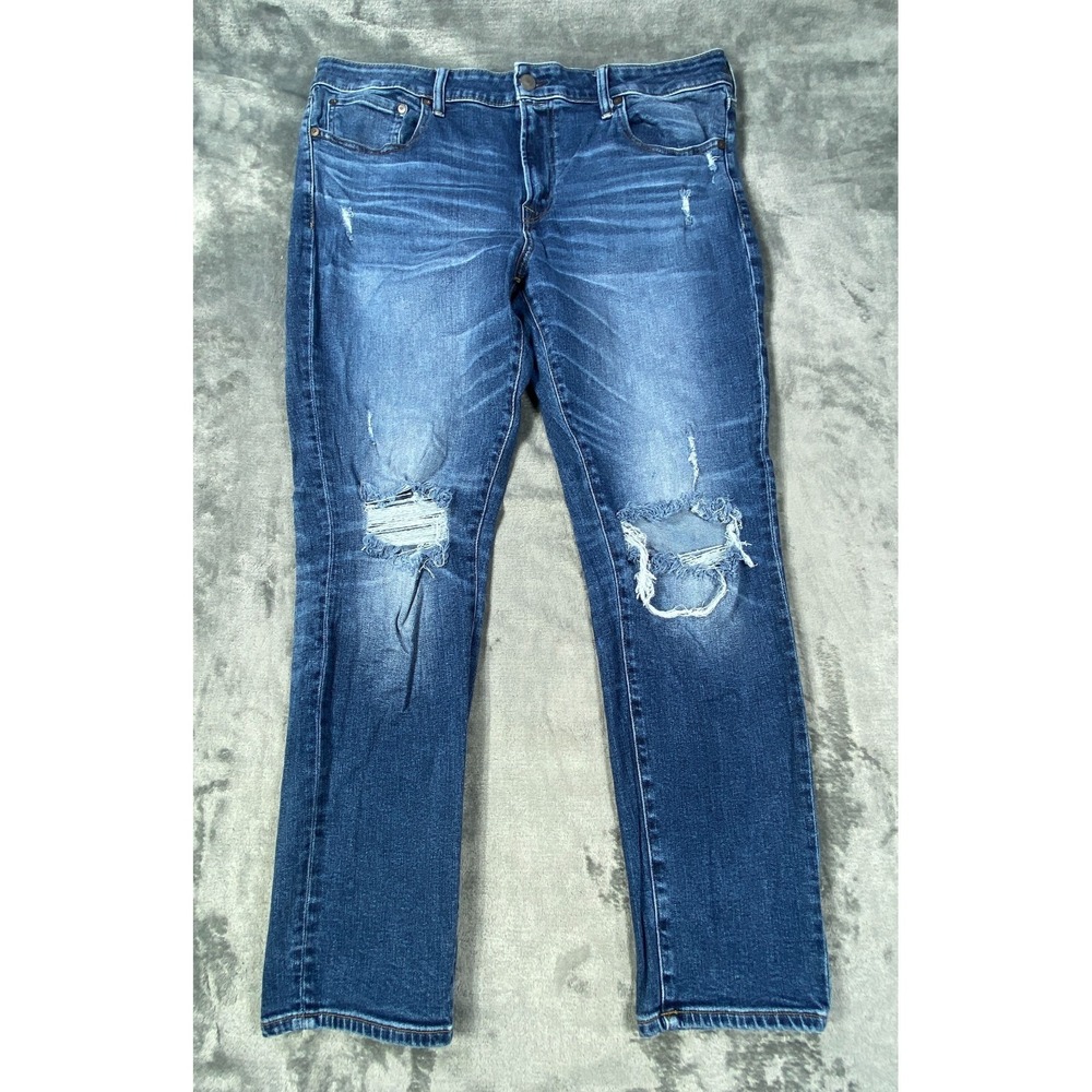 American Eagle Jeans Mens 38x28 Blue Next‎ Level AirFlex Skinny Thrashed Whisker